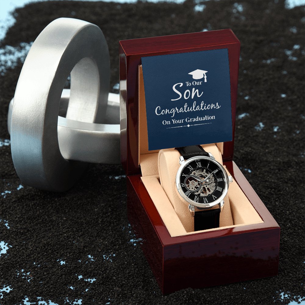 Personalized Graduation Gift For Son - Men's Skeleton Watch - Celeste Jewel