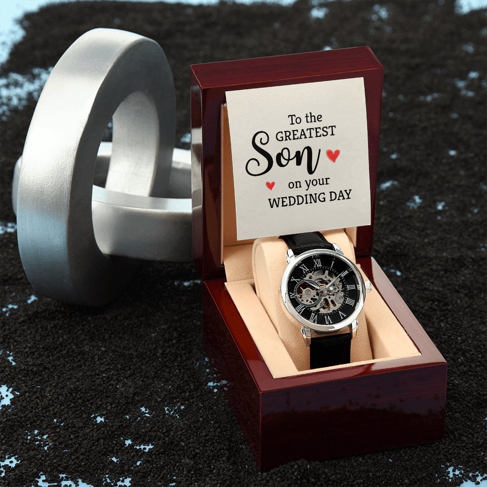 Personalized Wedding Day Gift For Son - Men's Skeleton Watch - Celeste Jewel
