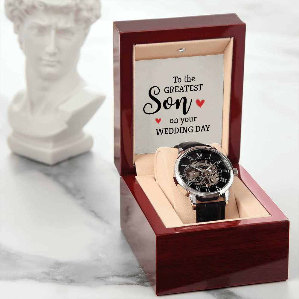 Personalized Wedding Day Gift For Son - Men's Skeleton Watch - Celeste Jewel