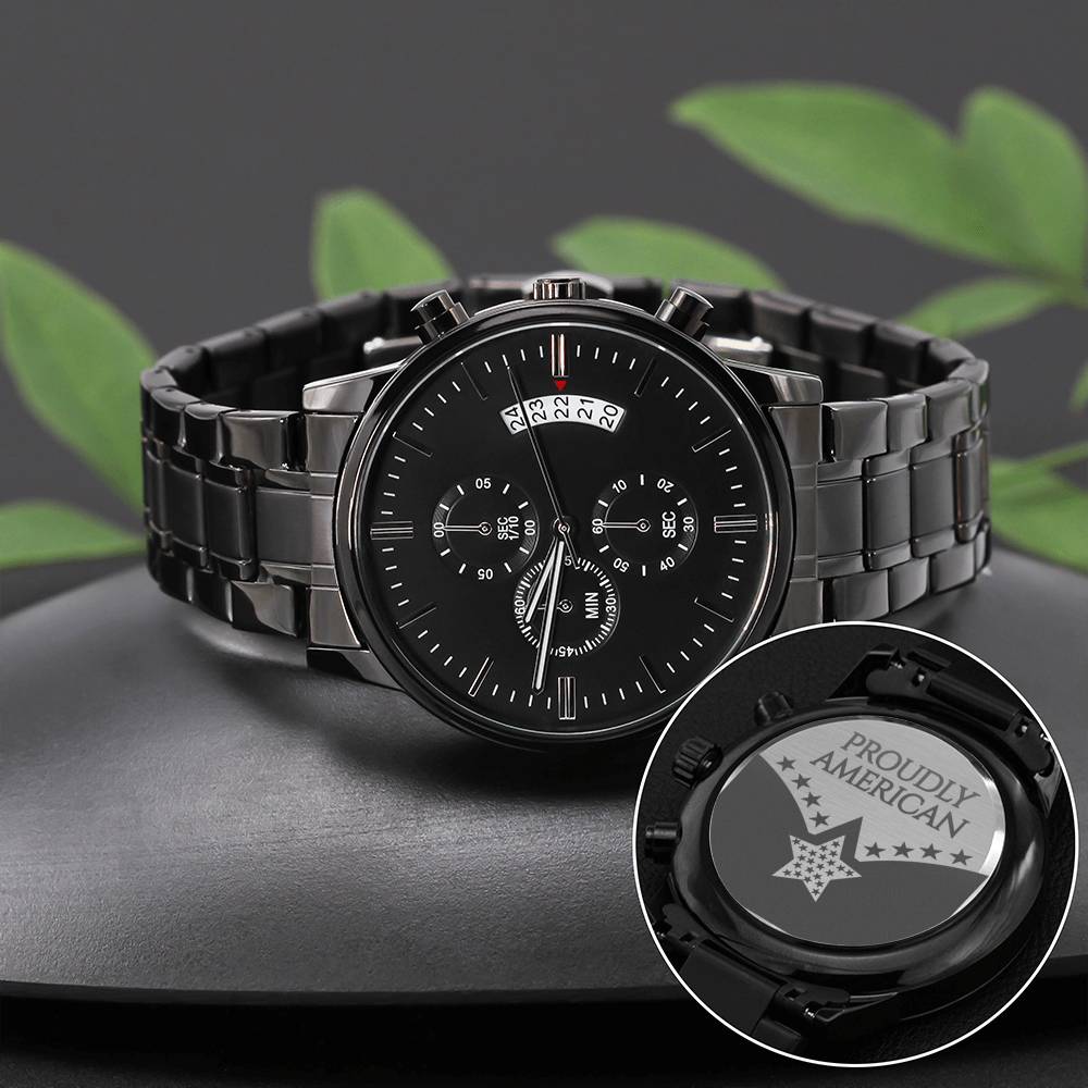 Proudly American - Black Chronograph Watch - Celeste Jewel