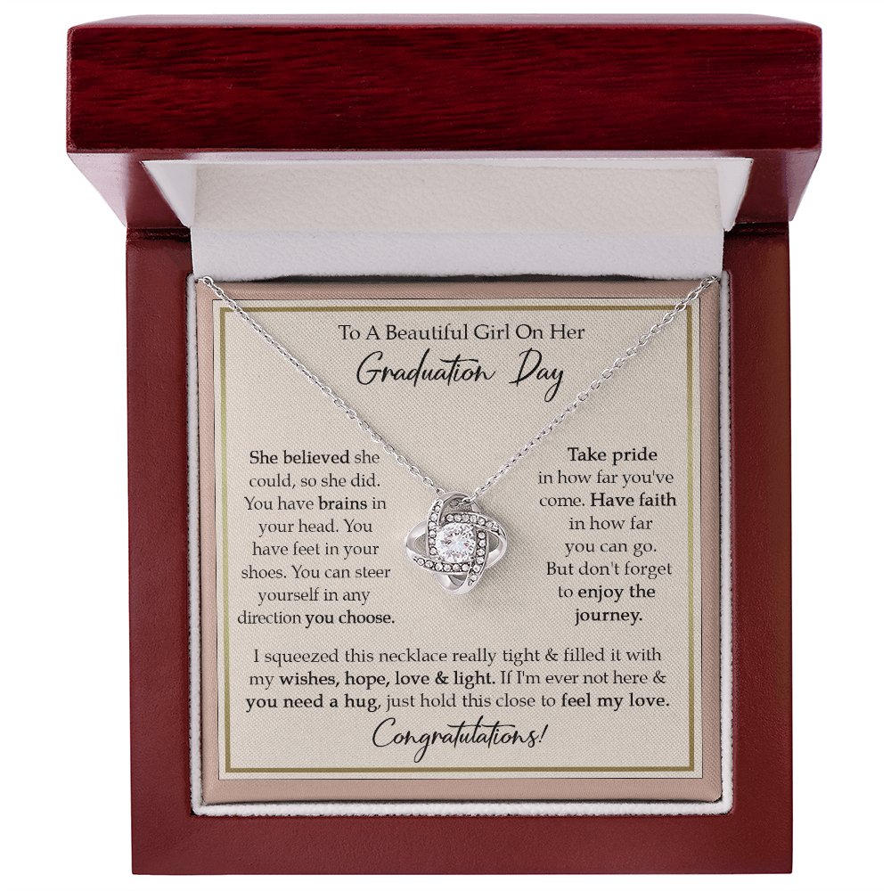 To A Beautiful Girl On Her Graduation Day - Enjoy The Journey - Love Knot Necklace - Celeste Jewel