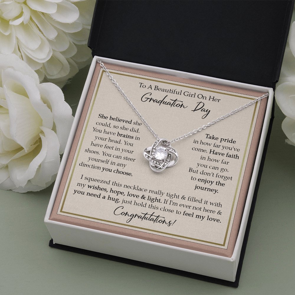To A Beautiful Girl On Her Graduation Day - Enjoy The Journey - Love Knot Necklace - Celeste Jewel