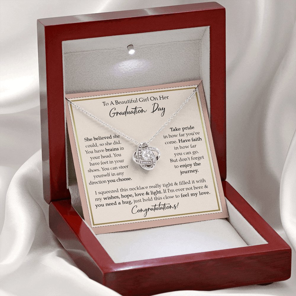 To A Beautiful Girl On Her Graduation Day - Enjoy The Journey - Love Knot Necklace - Celeste Jewel
