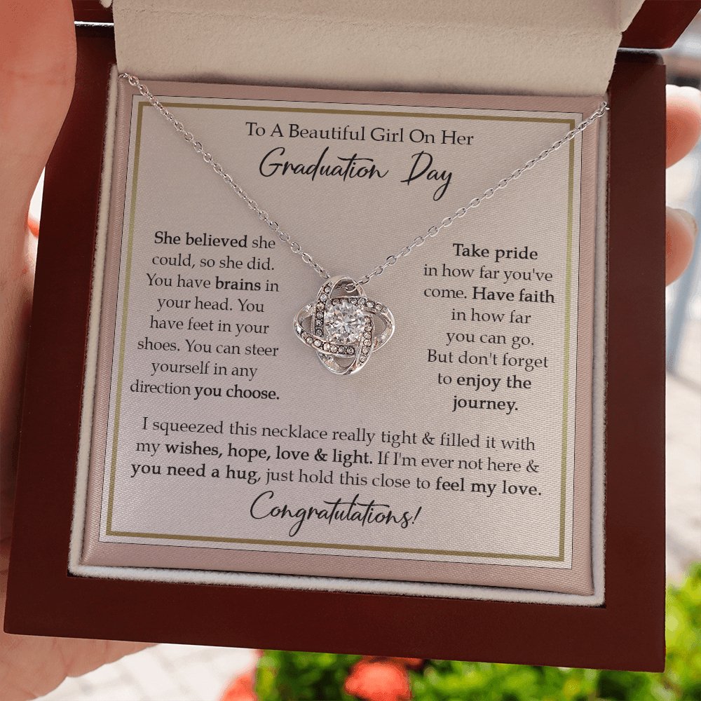 To A Beautiful Girl On Her Graduation Day - Enjoy The Journey - Love Knot Necklace - Celeste Jewel