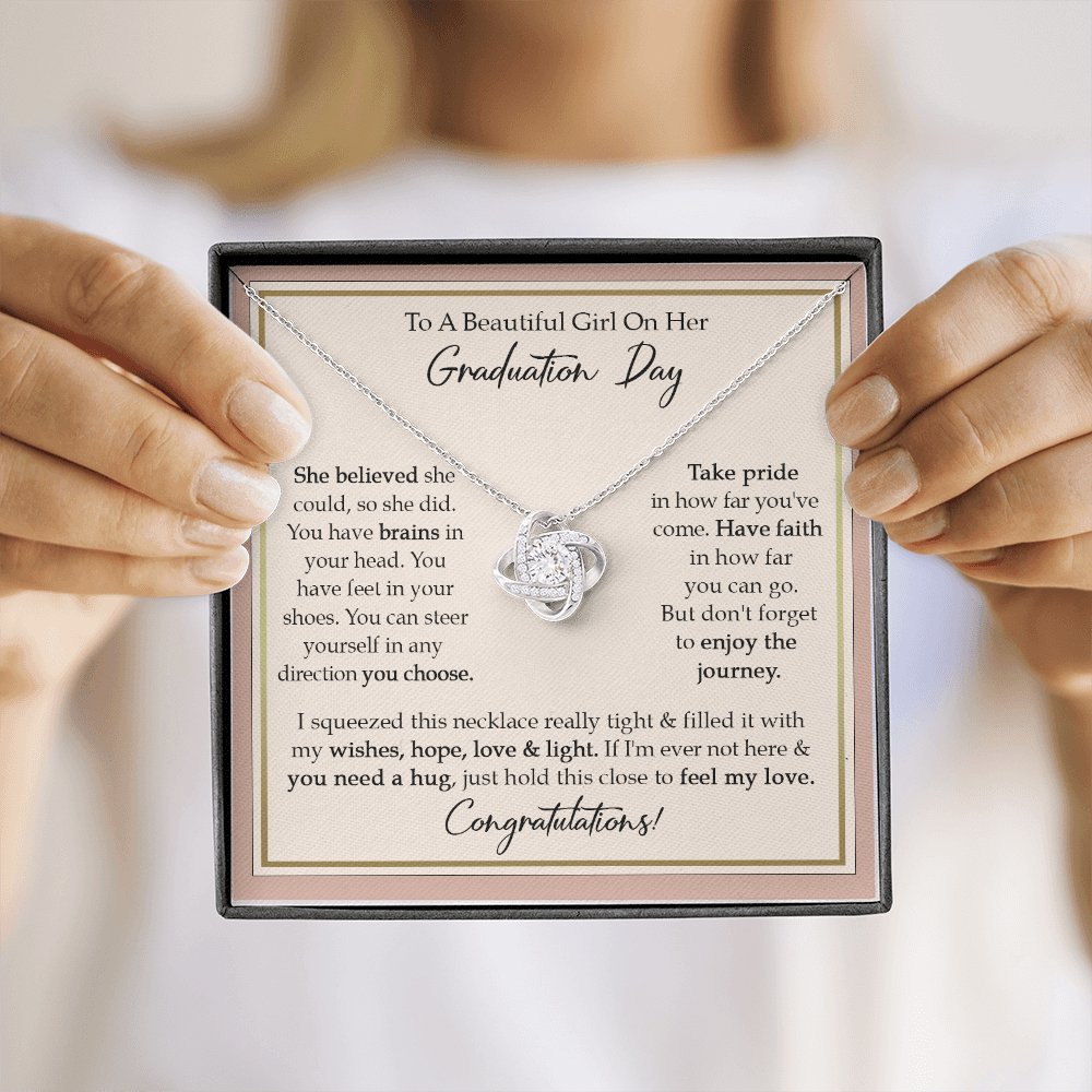 To A Beautiful Girl On Her Graduation Day - Enjoy The Journey - Love Knot Necklace - Celeste Jewel