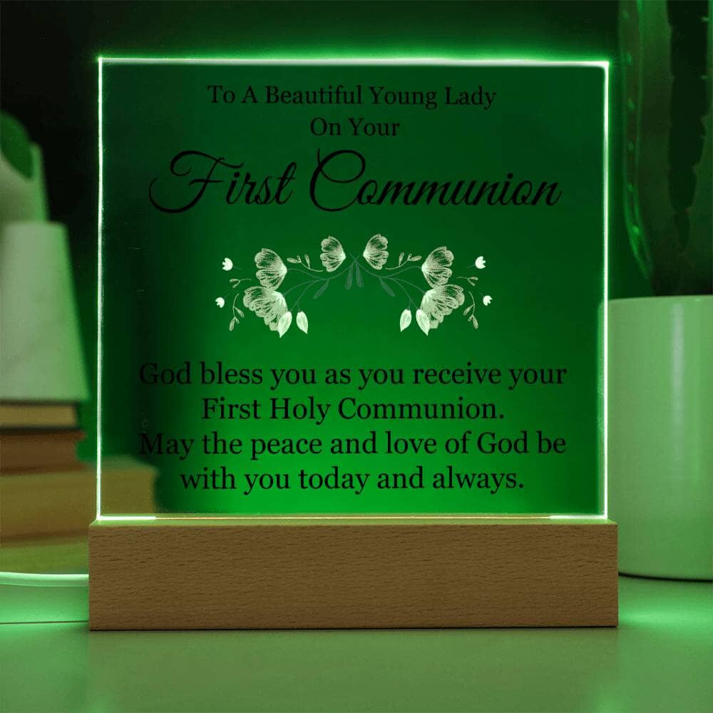 To A Beautiful Young Lady - First Communion Gift - Acrylic Square Plaque - Celeste Jewel