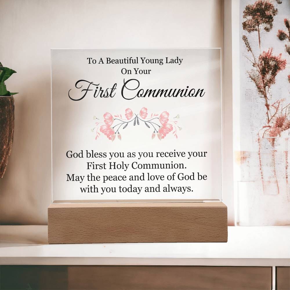 To A Beautiful Young Lady - First Communion Gift - Acrylic Square Plaque - Celeste Jewel