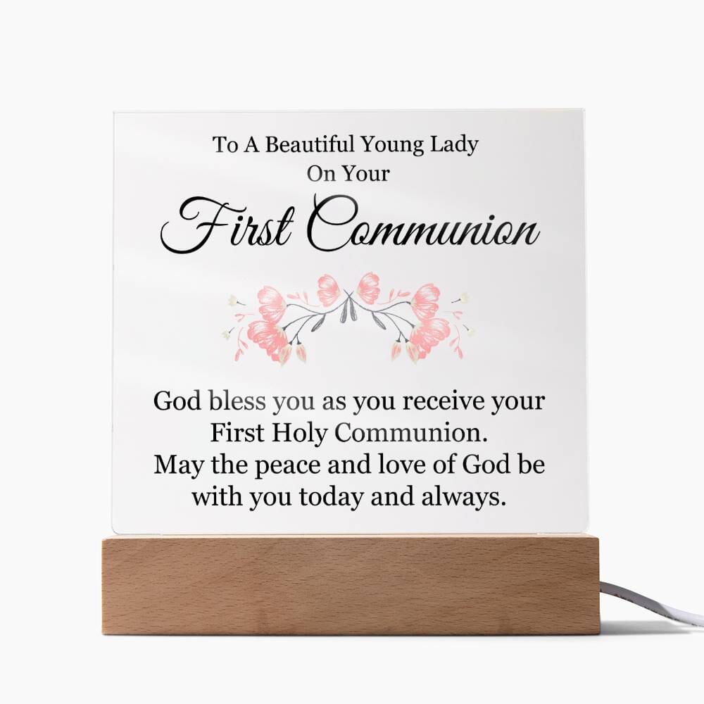 To A Beautiful Young Lady - First Communion Gift - Acrylic Square Plaque - Celeste Jewel