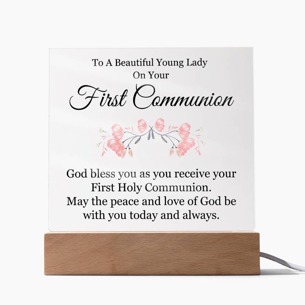 To A Beautiful Young Lady - First Communion Gift - Acrylic Square Plaque - Celeste Jewel