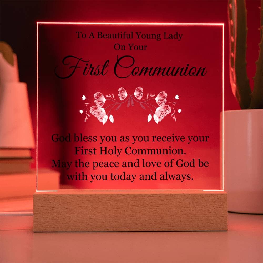To A Beautiful Young Lady - First Communion Gift - Acrylic Square Plaque - Celeste Jewel