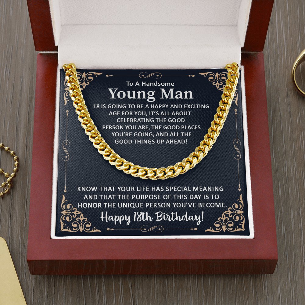 To A Handsome Young Man - 18th Birthday Gift - Cuban Link Chain Necklace - Celeste Jewel