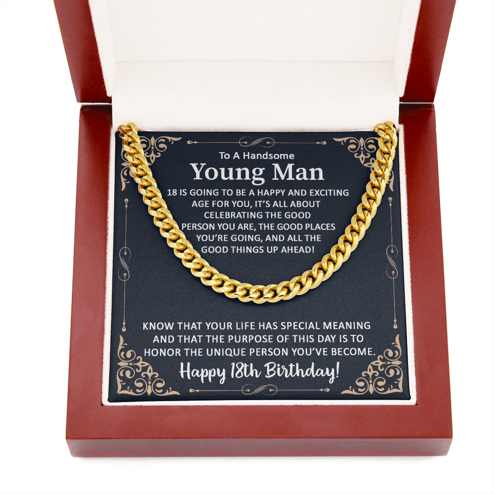 To A Handsome Young Man - 18th Birthday Gift - Cuban Link Chain Necklace - Celeste Jewel