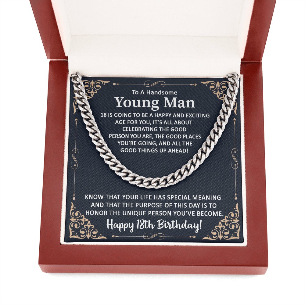 To A Handsome Young Man - 18th Birthday Gift - Cuban Link Chain Necklace - Celeste Jewel