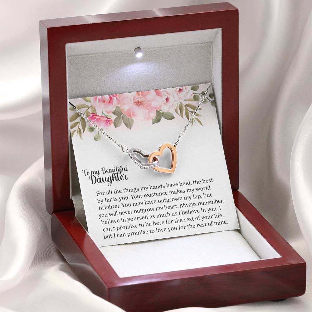 To My Beautiful Daughter - Your Existence - Interlocking Hearts Necklace Jewelry 