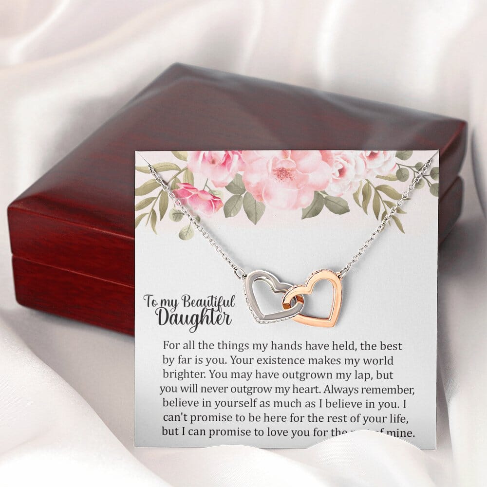 To My Beautiful Daughter - Your Existence - Interlocking Hearts Necklace Jewelry 