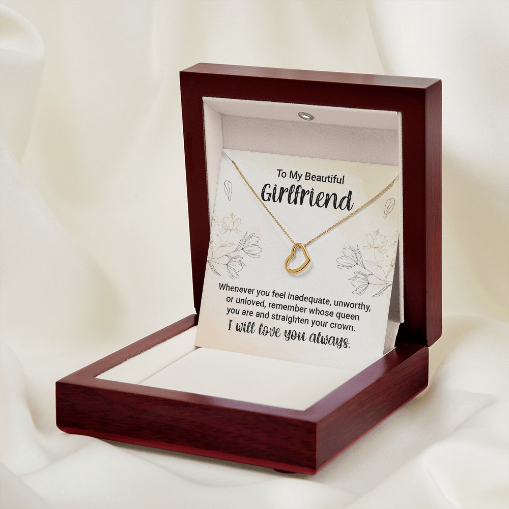 To My Beautiful Girlfriend Gift - Straighten Your Crown - Dainty Heart Necklace - Celeste Jewel