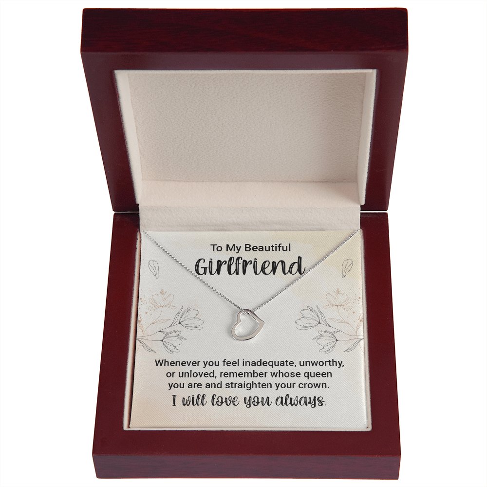 To My Beautiful Girlfriend Gift - Straighten Your Crown - Dainty Heart Necklace - Celeste Jewel
