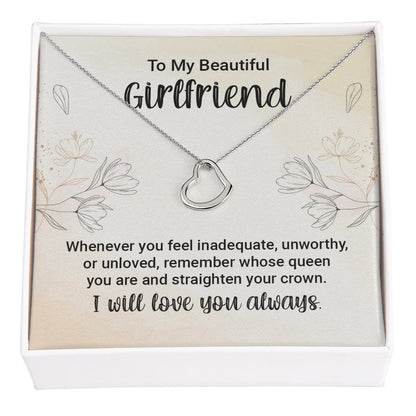 To My Beautiful Girlfriend Gift - Straighten Your Crown - Dainty Heart Necklace - Celeste Jewel