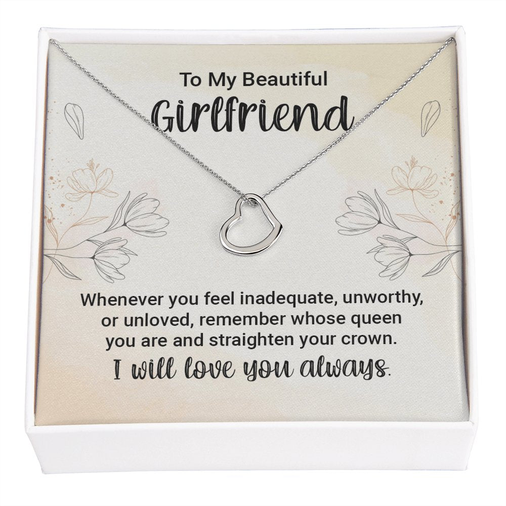 To My Beautiful Girlfriend Gift - Straighten Your Crown - Dainty Heart Necklace - Celeste Jewel