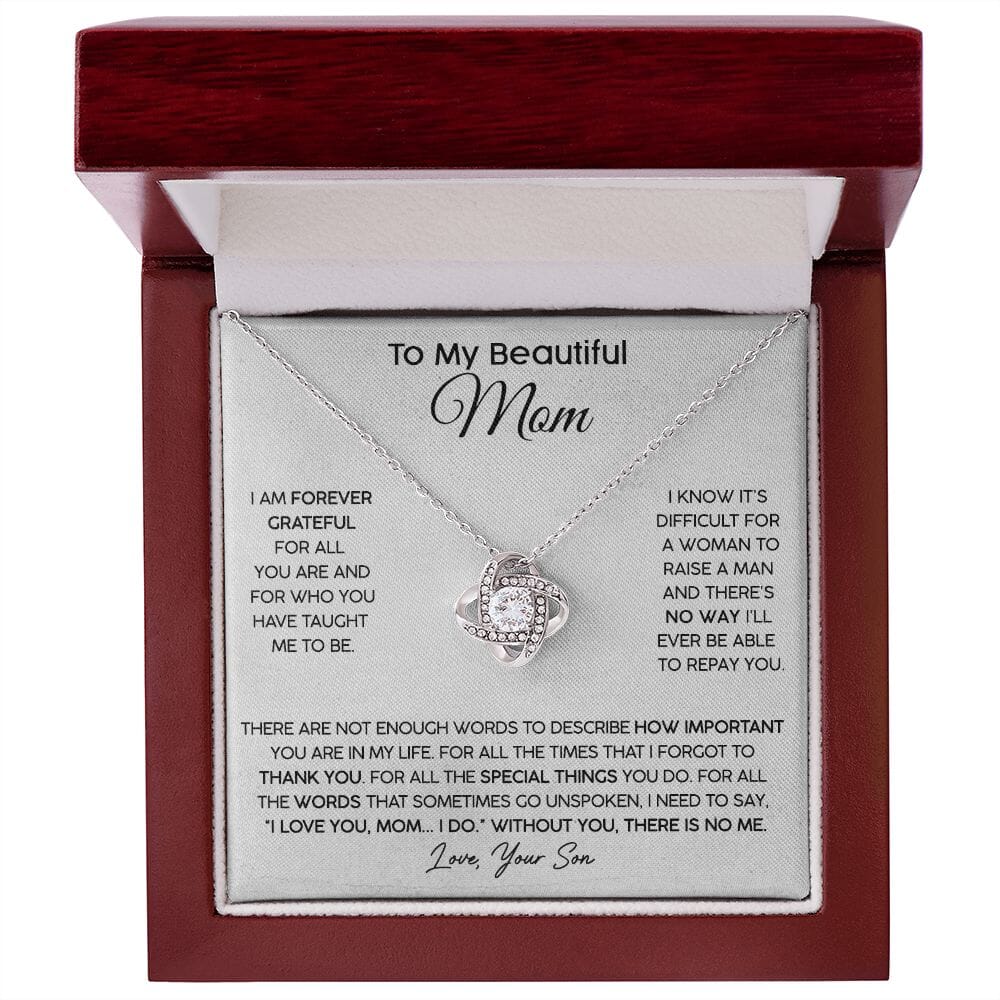 To My Beautiful Mom (From Son) - Forever Grateful - Love Knot Necklace - Celeste Jewel