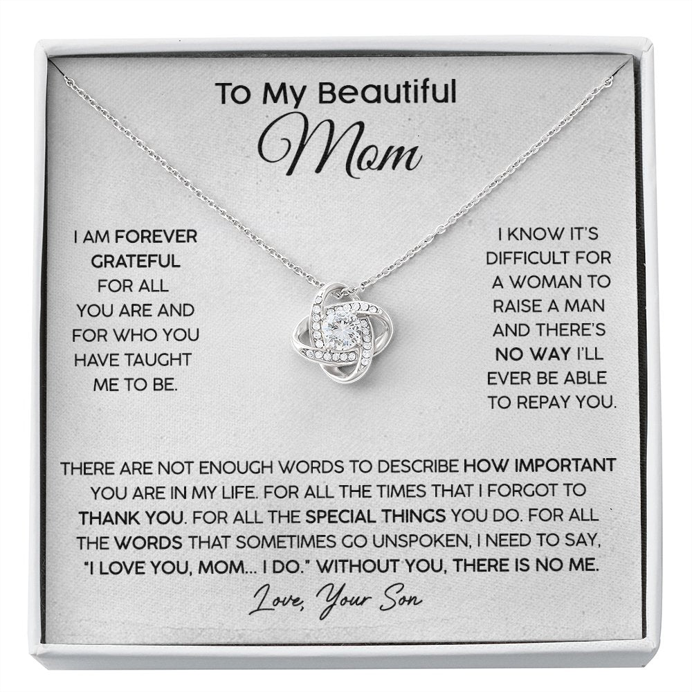 To My Beautiful Mom (From Son) - Forever Grateful - Love Knot Necklace - Celeste Jewel