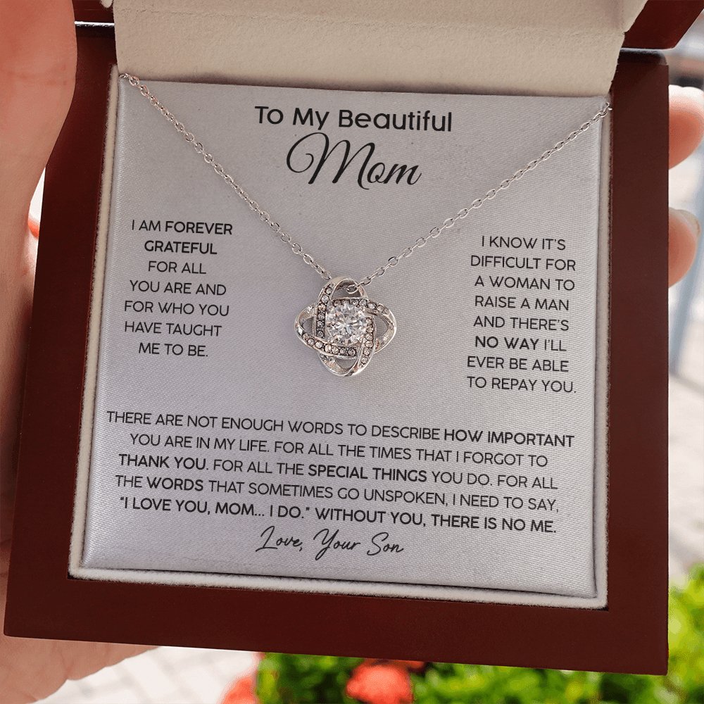To My Beautiful Mom (From Son) - Forever Grateful - Love Knot Necklace - Celeste Jewel