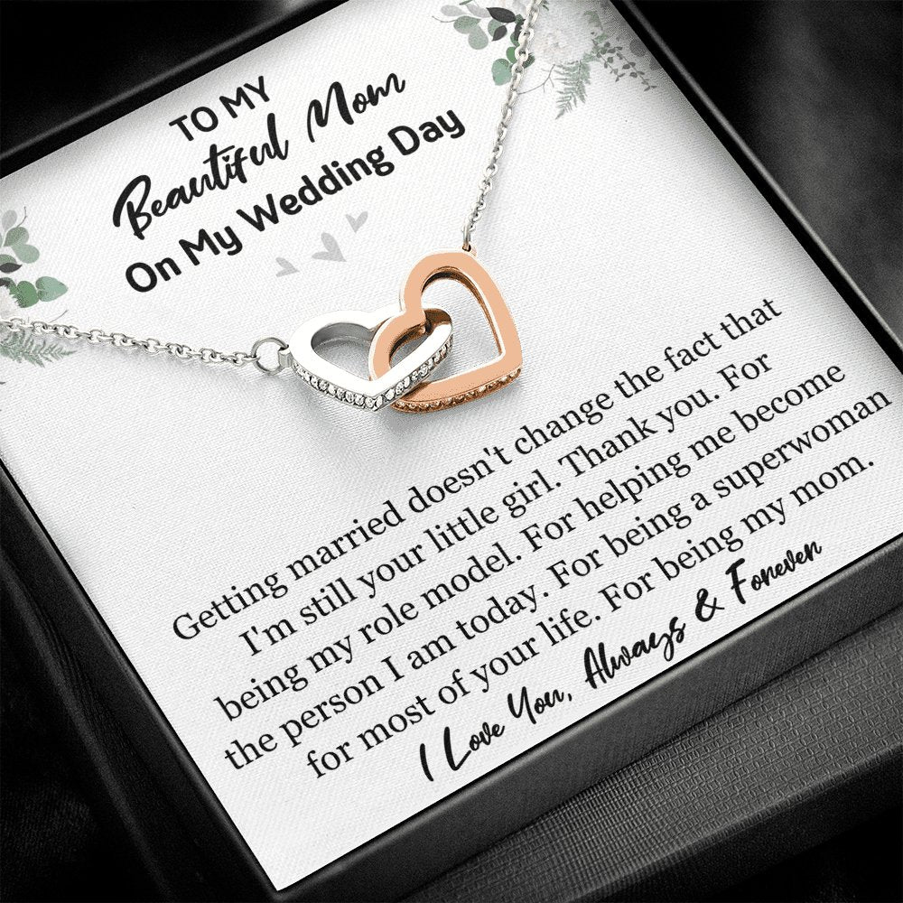 To My Beautiful Mom On My Wedding Day - Interlocking Hearts Necklace - Celeste Jewel