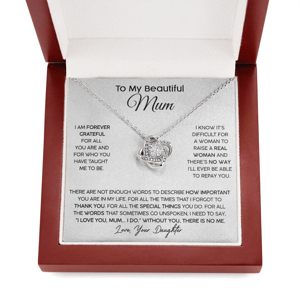 To My Beautiful Mum (From Daughter) - Forever Grateful - Love Knot Necklace - Celeste Jewel