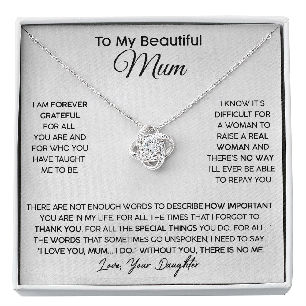 To My Beautiful Mum (From Daughter) - Forever Grateful - Love Knot Necklace - Celeste Jewel