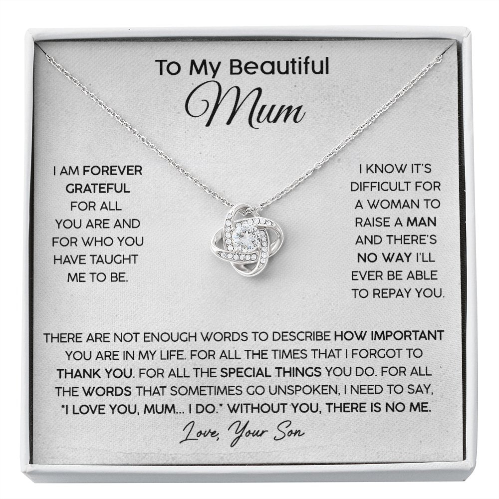 To My Beautiful Mum (From Son) - Forever Grateful- Love Knot Necklace - Celeste Jewel