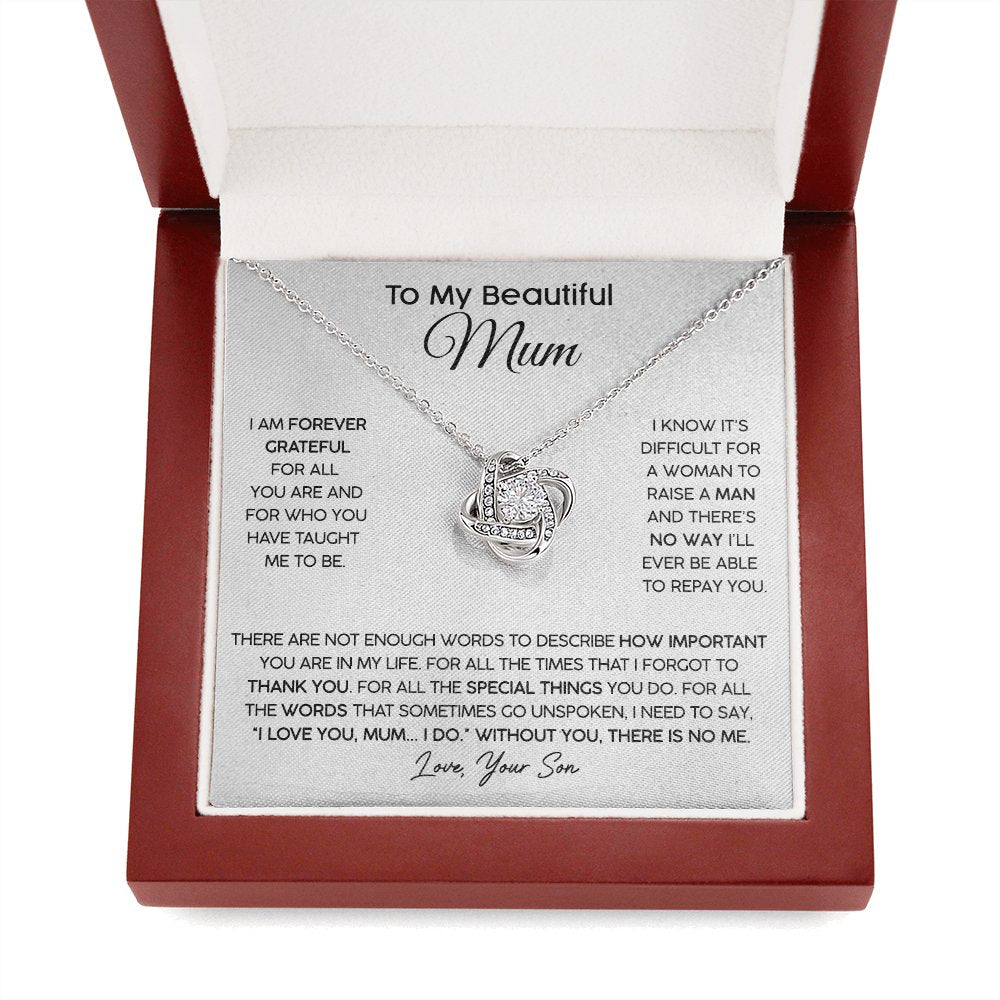 To My Beautiful Mum (From Son) - Forever Grateful- Love Knot Necklace - Celeste Jewel