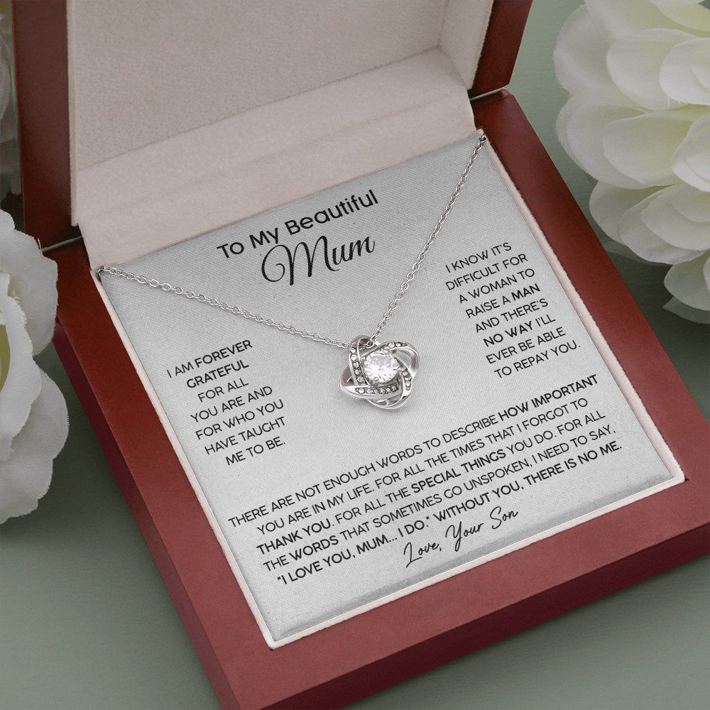 To My Beautiful Mum (From Son) - Forever Grateful- Love Knot Necklace - Celeste Jewel