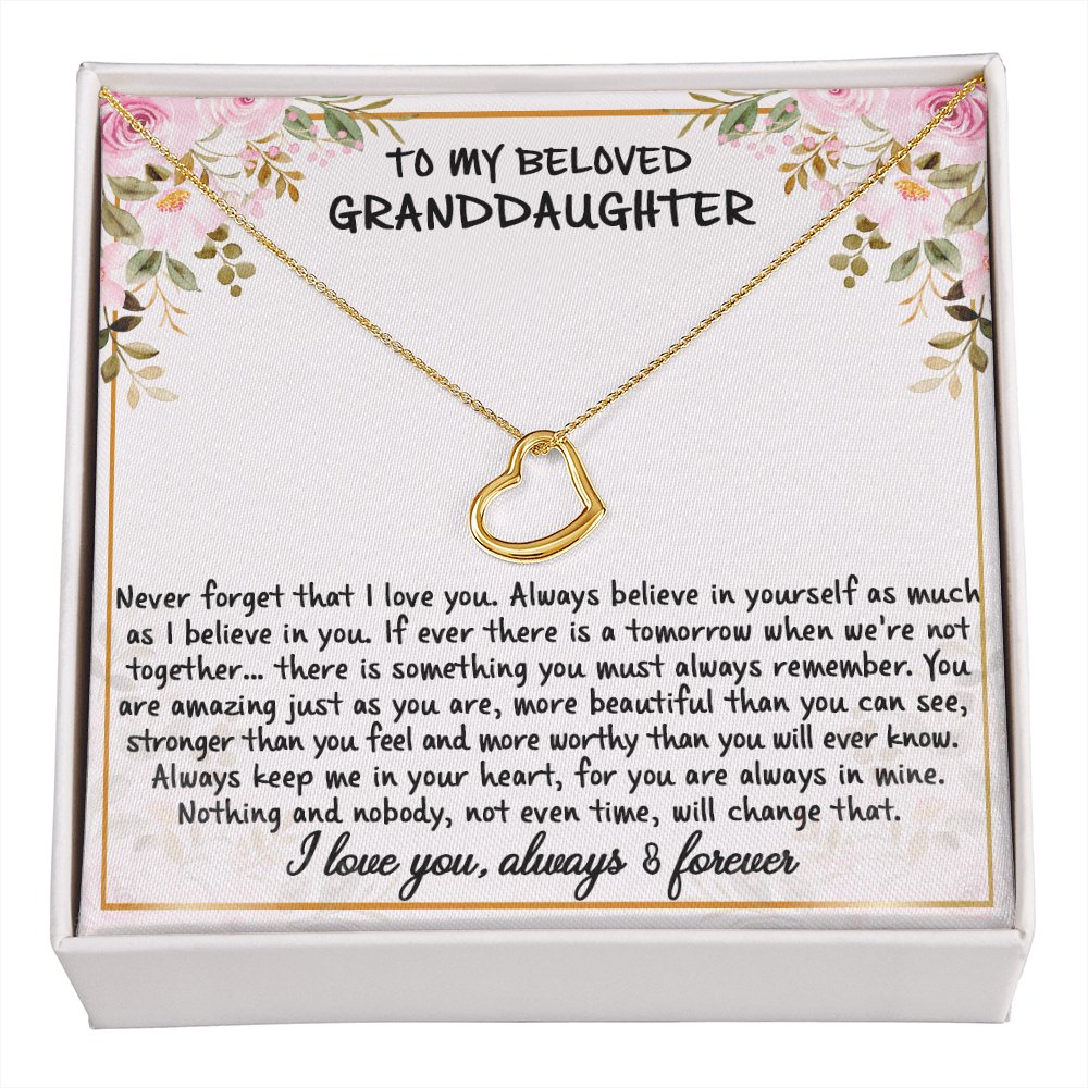To My Beloved Granddaughter - Never Forget - Dainty Heart Necklace - Celeste Jewel