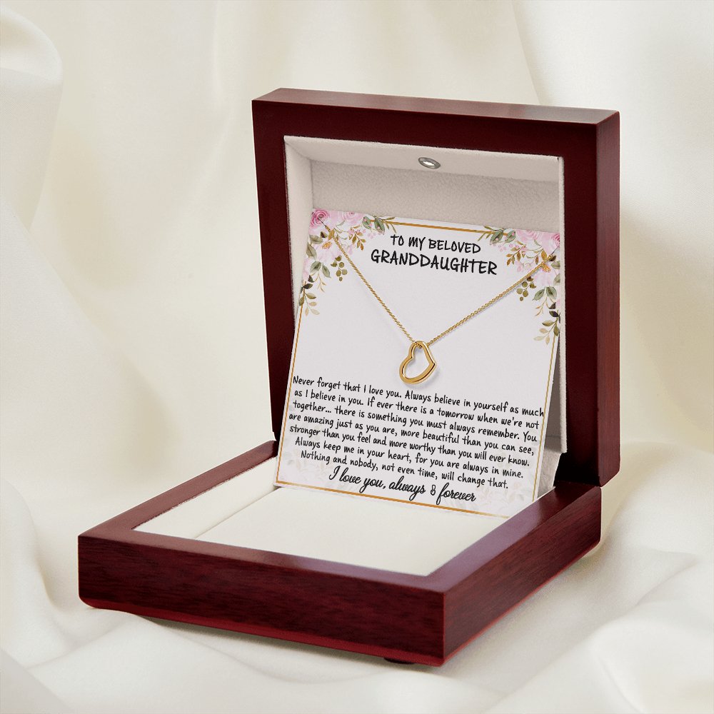 To My Beloved Granddaughter - Never Forget - Dainty Heart Necklace - Celeste Jewel