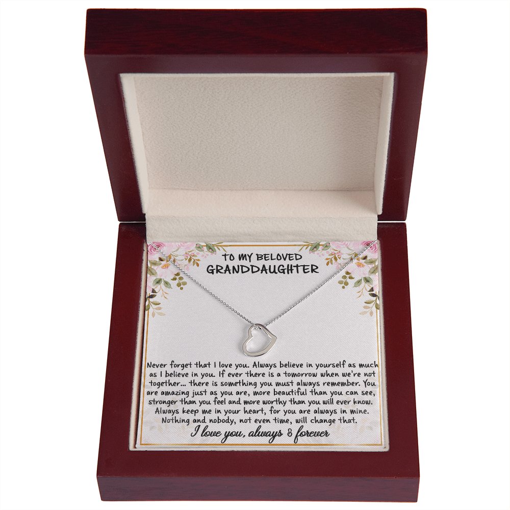 To My Beloved Granddaughter - Never Forget - Dainty Heart Necklace - Celeste Jewel