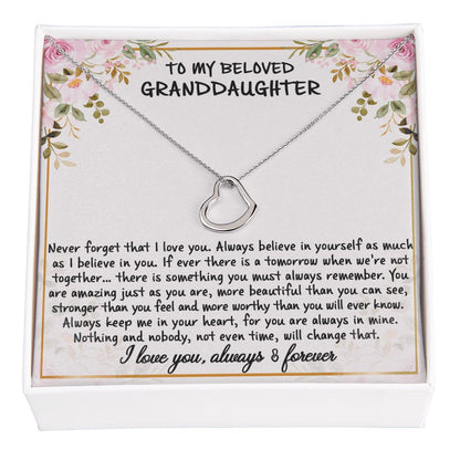 To My Beloved Granddaughter - Never Forget - Dainty Heart Necklace - Celeste Jewel