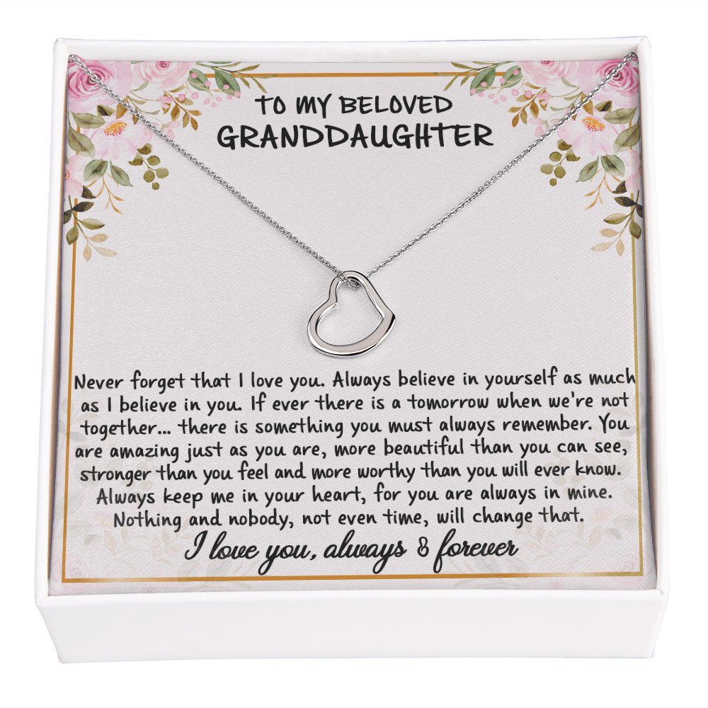 To My Beloved Granddaughter - Never Forget - Dainty Heart Necklace - Celeste Jewel