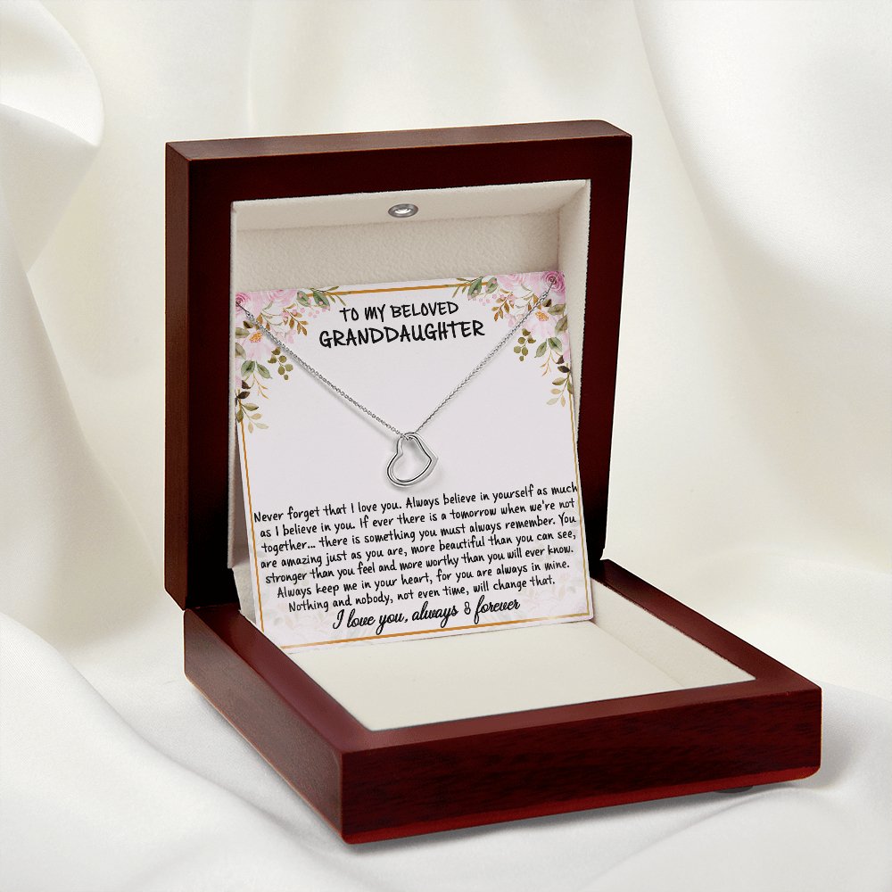 To My Beloved Granddaughter - Never Forget - Dainty Heart Necklace - Celeste Jewel