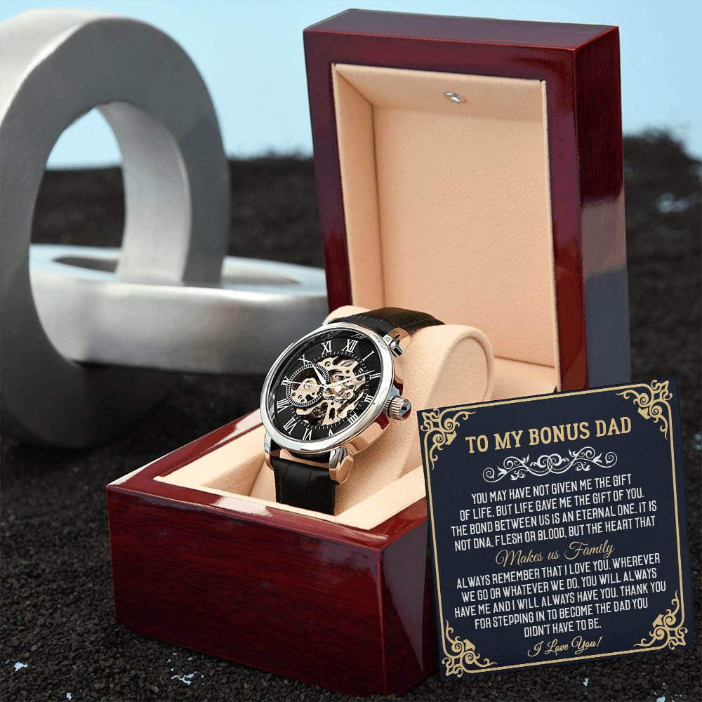 To My Bonus Dad - The Gift Of You - Men's Skeleton Watch - Celeste Jewel