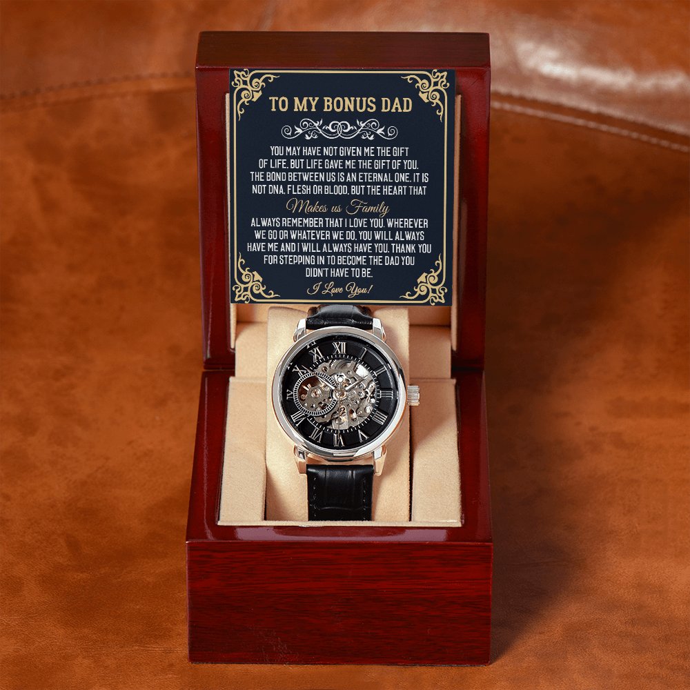 To My Bonus Dad - The Gift Of You - Men's Skeleton Watch - Celeste Jewel