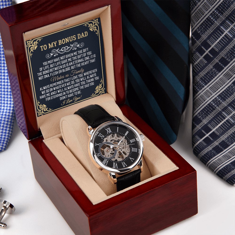 To My Bonus Dad - The Gift Of You - Men's Skeleton Watch - Celeste Jewel
