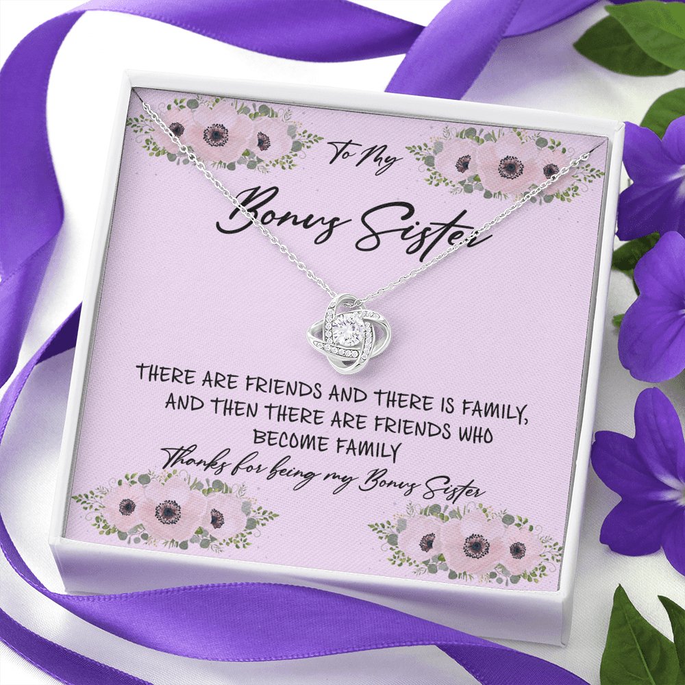 To My Bonus Sister - Friends Who Become Family - Love Knot Necklace - Celeste Jewel