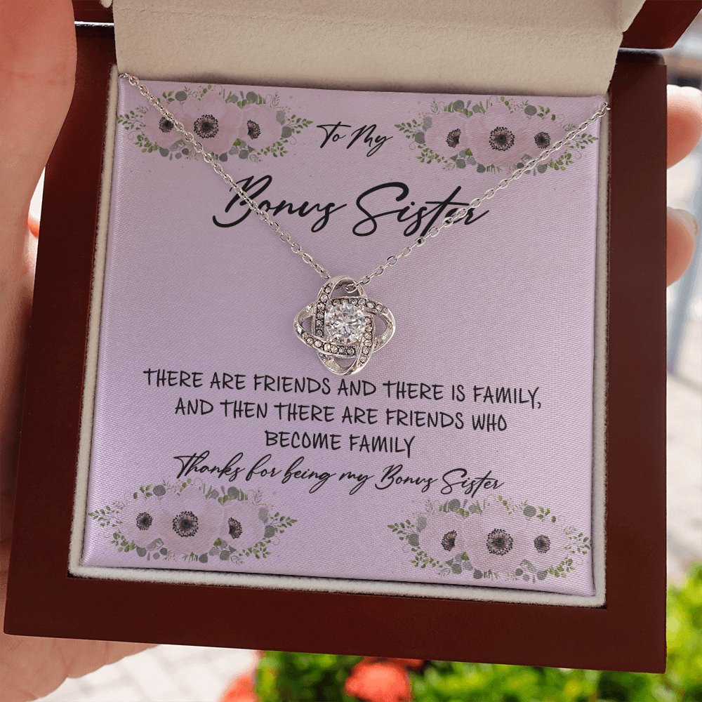 To My Bonus Sister - Friends Who Become Family - Love Knot Necklace - Celeste Jewel