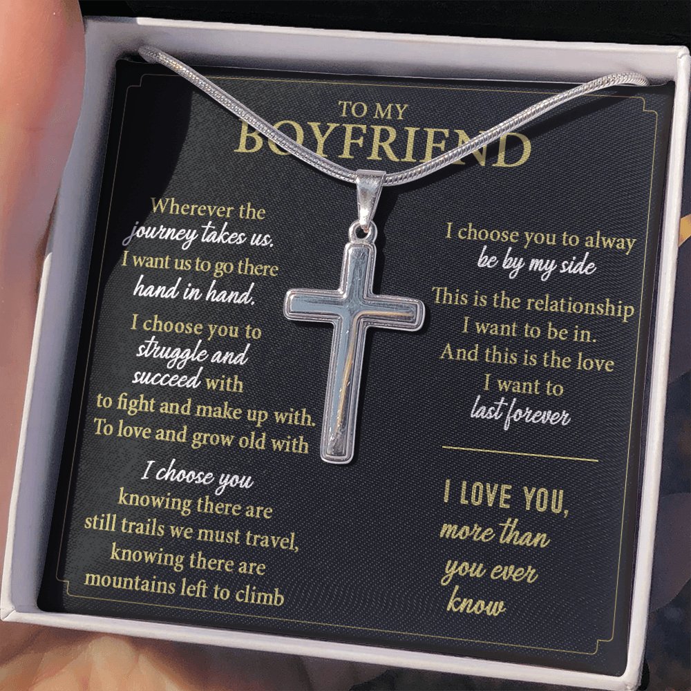 To My Boyfriend - More Than You Ever Know - Personalized Cross Necklace - Celeste Jewel
