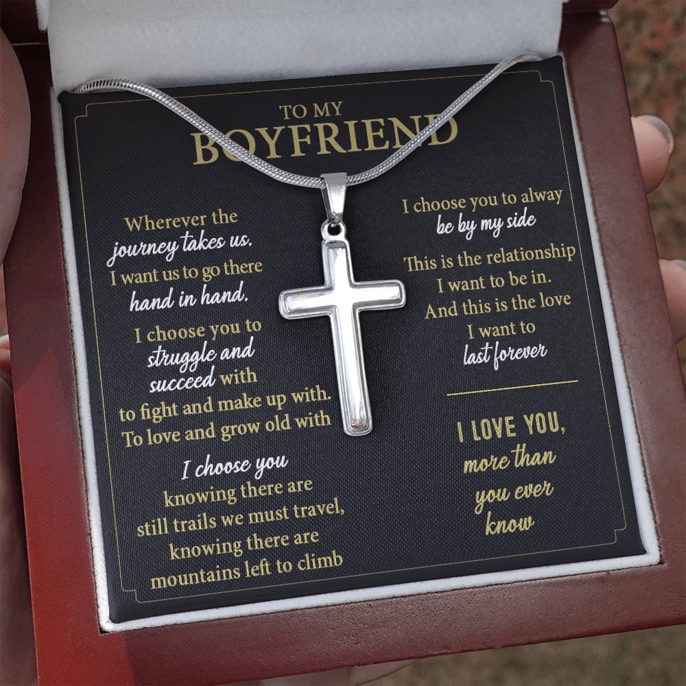 To My Boyfriend - More Than You Ever Know - Personalized Cross Necklace - Celeste Jewel