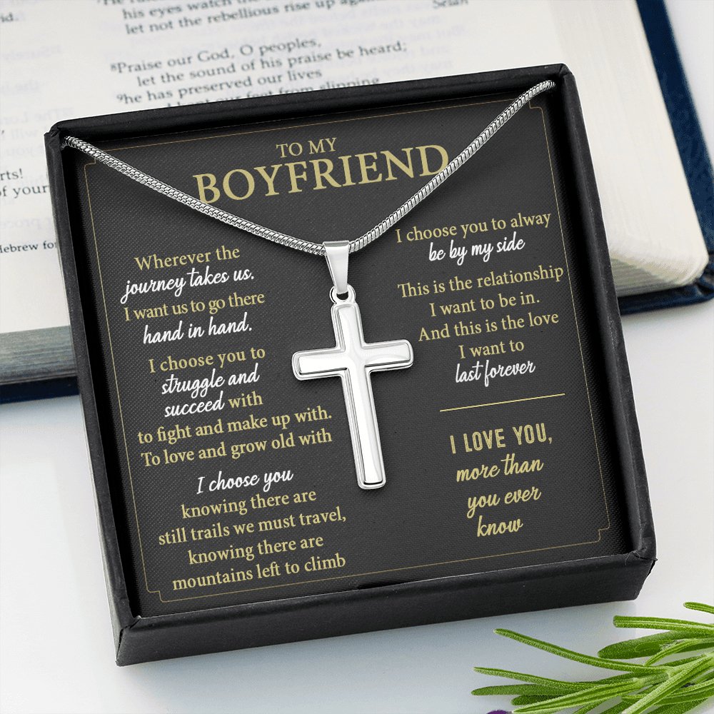 To My Boyfriend - More Than You Ever Know - Personalized Cross Necklace - Celeste Jewel