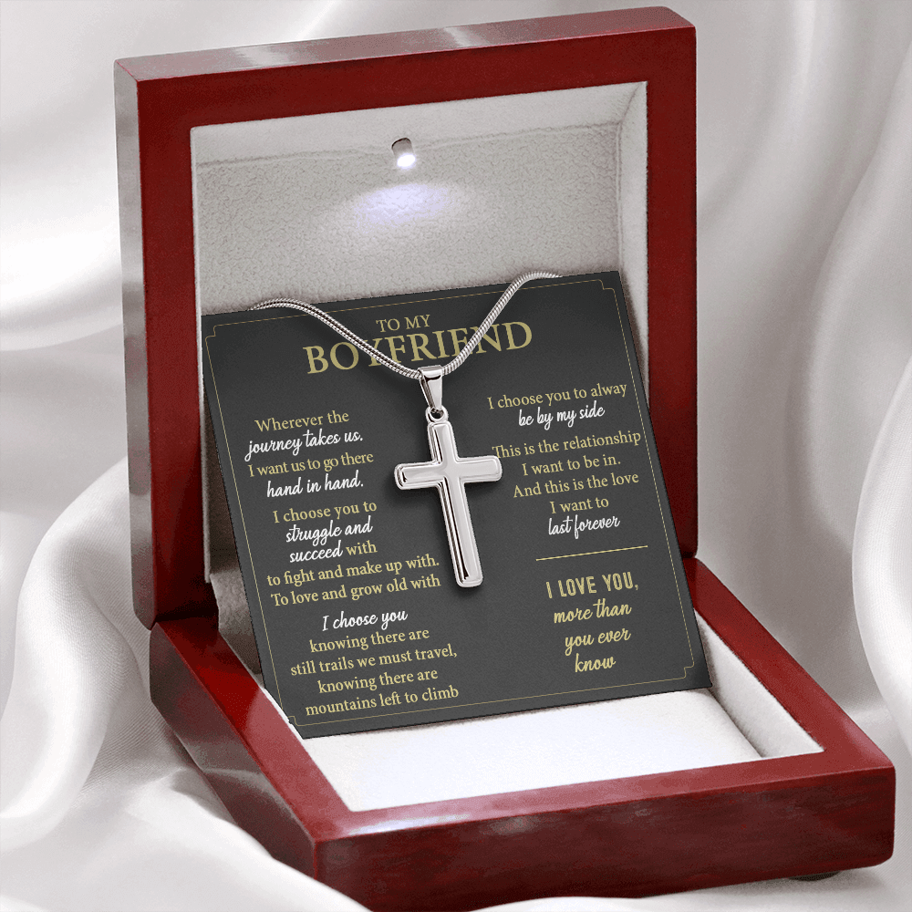 To My Boyfriend - More Than You Ever Know - Personalized Cross Necklace Jewelry 