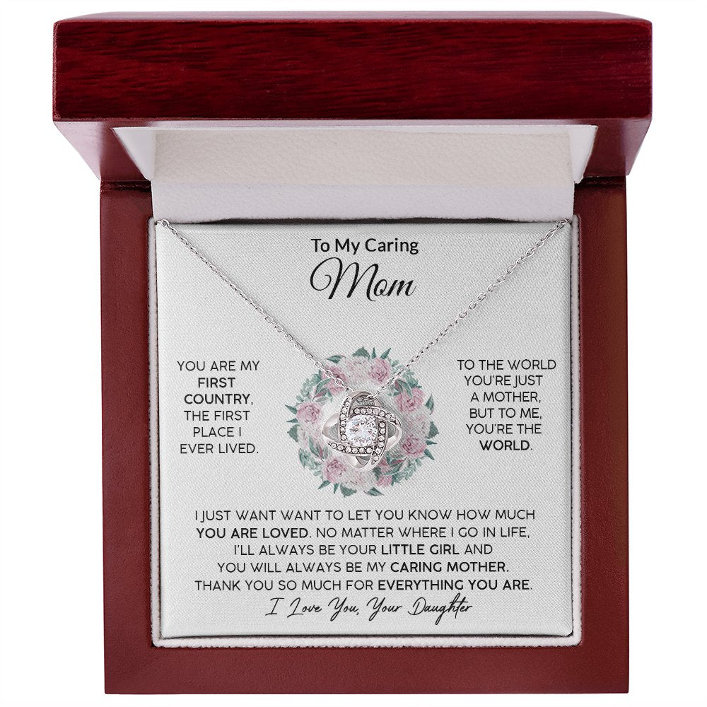 To My Caring Mom (From Daughter) - Your Little Girl - Love Knot Necklace - Celeste Jewel