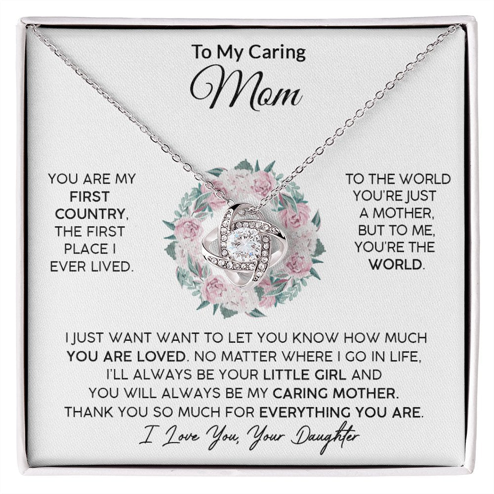 To My Caring Mom (From Daughter) - Your Little Girl - Love Knot Necklace - Celeste Jewel