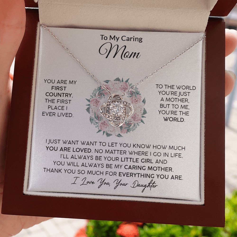 To My Caring Mom (From Daughter) - Your Little Girl - Love Knot Necklace - Celeste Jewel